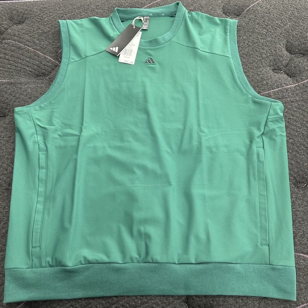 New Men’s Adidas Golf  Vest Men's  Green Black Pockets $100 Value Large